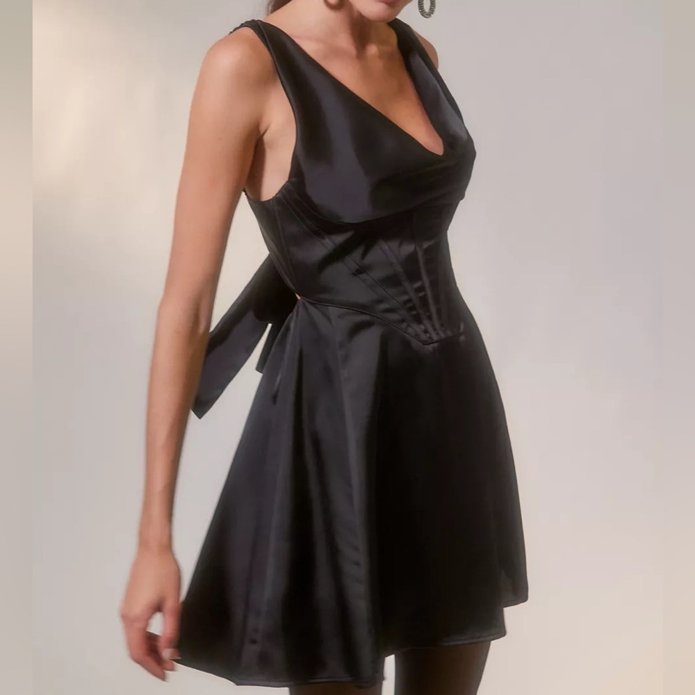 NWT Urban Outfitters Black Satin Corset Mini Dress